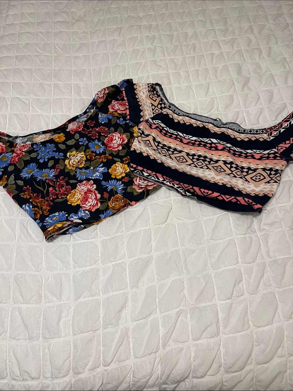 Charlotte Russe Floral & Aztec Print Crop Tops - Black, Blue, Pink, Yellow